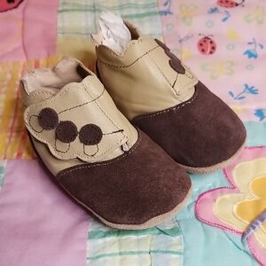 Livie & Luca Cream & Brown Leather & Suede Baby Shoes 6-12 Month London Booties